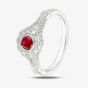 18ct White Gold Oval Ruby and Diamond Shouldered Vintage Cluster Ring EC1030/RU/WG