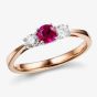 18ct Rose Gold Diamond Ruby 3 Stone Ring 14.08408.010