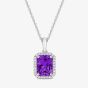 Tivon 18ct White Gold Emerald Cut Amethyst Diamond Set Pendant Necklace PW-0999-AM