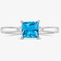 Tivon 18ct White Gold Princess Cut 0.60ct Blue Topaz Three Stone Ring RW-1654-BT