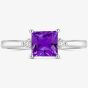 Tivon 18ct White Gold Princess Cut 0.80ct Amethyst Three Stone Ring RW-1665-AM