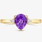 Tivon 18ct Yellow Gold Pear Cut 0.85ct Amethyst Three Stone Ring RY-1645-AM