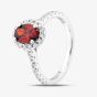 Sterling Silver Red Oval Cut Cubic Zirconia Shoulder Set Halo Ring S2157