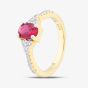 Silver Gold Plated Red Oval Cut Cubic Zirconia Shoulder Set Solitaire Ring S2230Y