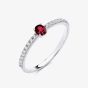 Sterling Silver Oval Cut Simulated Ruby & Cubic Zirconia Shoulder Set Solitaire Ring S2234
