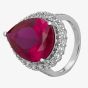 Sterling Silver Large Red Pear Shaped Cubic Zirconia Dress Ring OJR0081-CR 
