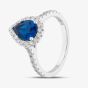Sterling Silver Blue Pear Cut Cubic Zirconia Shoulder Set Halo Ring S2183