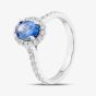 Sterling Silver Oval Cut Blue Cubic Zirconia Shoulder Set Cluster Ring S2176