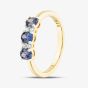 Silver Gold Plated Three Stone Blue Tanzanite & Cubic Zirconia Ring S2227Y