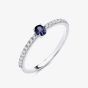 Sterling Silver Oval Cut Simulated Sapphire & Cubic Zirconia Shoulder Set Solitaire Ring S2232