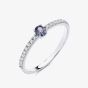Sterling Silver Oval Cut Simulated Tanzanite & Cubic Zirconia Shoulder Set Solitaire Ring S2235