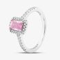 Sterling Silver Emerald Cut Pink Cubic Zirconia Shoulder Set Cluster Ring S2157P