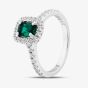 Sterling Silver Emerald Cut Green Cubic Zirconia Shoulder Set Cluster Ring S2188