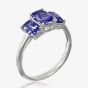 9ct White Gold Cushion Cut Tanzanite Three Stone Ring DOM335