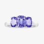 9ct White Gold Cushion Cut Tanzanite Three Stone Ring DOM335