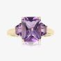 9ct Yellow Gold Fancy Cut Amethyst Three Stone Ring DOM350