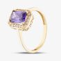 9ct Yellow Gold Purple Emerald Cut Cubic Zirconia Halo Ring RBE047AM