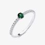 Sterling Silver Oval Cut Simulated Emerald & Cubic Zirconia Shoulder Set Solitaire Ring S2233