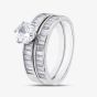 Silver Baguette Cut Cubic Zirconia Two Row Shoulder Set Solitaire Ring R6595