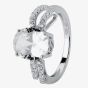Silver Clear Oval Cubic Zirconia Wave Shoulders Ring SR0069-CZ