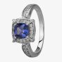 Silver Blue Cushion Cubic Zirconia Shoulders Ring SR0089-CZ-T