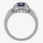 Silver Blue Cushion Cubic Zirconia Shoulders Ring SR0089-CZ-T