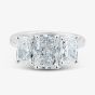 Platinum 4.06ct Certificated Radiant Cut Lab Grown Diamond Three Stone Ring U3807