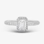 9ct White Gold Certified Lab Grown 0.75ct Emerald & Brilliant Cut Diamond Shoulder Set Halo Ring LGR15213-100E (WG)