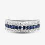 9ct White Gold Sapphire & Lab Grown Diamond Three Row Half Eternity Ring LGR44409-SD
