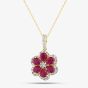 9ct Yellow Gold Certified 0.25ct Lab Grown Diamond & 1.50ct Ruby Flower Pendant Necklace LGP44563-RD