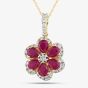 9ct Yellow Gold Certified 0.25ct Lab Grown Diamond & 1.50ct Ruby Flower Pendant Necklace LGP44563-RD