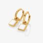 Hot Diamonds Revive 18ct Gold Plated Mother Of Pearl Diamond Square Hoop Dropper Earrings DE714