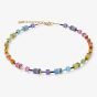 Coeur De Lion GeoCUBE Gold Plated Multicolour Rainbow Crystal Bead Necklace 2838/10-1573