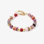 Coeur De Lion GeoCUBE Gold Tone Red & Pink Multi Stone Bracelet 3039/30-0316