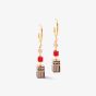 Coeur De Lion GeoCUBE Precious Statement Gold Tone Red Multi Stone Dropper Earrings 3039/21-0316