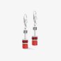 Coeur De Lion GeoCUBE Silver Tone Red Multi Stone Dropper Earrings 4014/20-0312