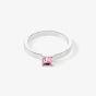 Coeur De Lion Silver Tone Small Brilliant Pink Square Princess Cut Crystal Solitaire Ring 0501/40-1917