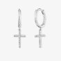 Angel Whisperer Silver Cubic Zirconia Cross Dropper Hoop Earrings ERE-LILCROSS-ZI-CR
