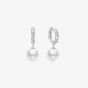 Ania Haie Luna Gaze Silver Shell Pearl Dangling Twisted Huggie Earrings E075-14H