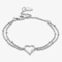 Clogau Past Present Future Silver Heart Double Chain Bracelet 3SPPF0645
