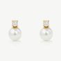 D.Louise Yellow Gold Tone Stainless Steel Simulated Pearl & Cubic Zirconia Drop Stud Earrings YBE-07