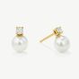 D.Louise Yellow Gold Tone Stainless Steel Simulated Pearl & Cubic Zirconia Drop Stud Earrings YBE-07