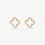 D.Louise Yellow Gold Tone Plated Stainless Steel Pave Clover Stud Earrings SKE-043