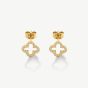 D.Louise Yellow Gold Tone Plated Stainless Steel Pave Clover Stud Earrings SKE-043