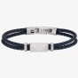 Emporio Armani Essentials Stainless-Steel and Blue Leather Two Row Logo ID Bracelet EGS2995040