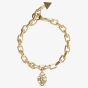 Guess Gold Tone Crystal Heart Cage Charm Bracelet UBB03094YGL