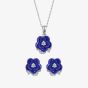 Fei Liu Blossom Cubic Zirconia & Blue Ceramic Flower Necklace & Earrings Jewellery Set BLO-925R-901-BLCZ