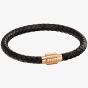 Fred Bennett Rose Gold Plated Hexagon Ridge Clasp Black Leather Bracelet B5131