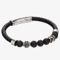 Fred Bennett Stainless Steel Black Leather Lava Bead Bracelet B5097