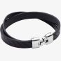 Fred Bennett Black Plain & Textured Recycled Leather Two-Row Bracelet B5376